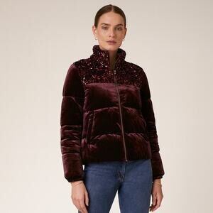 Anthropologie Vera Sequined Velvet Puffer Jacket XS